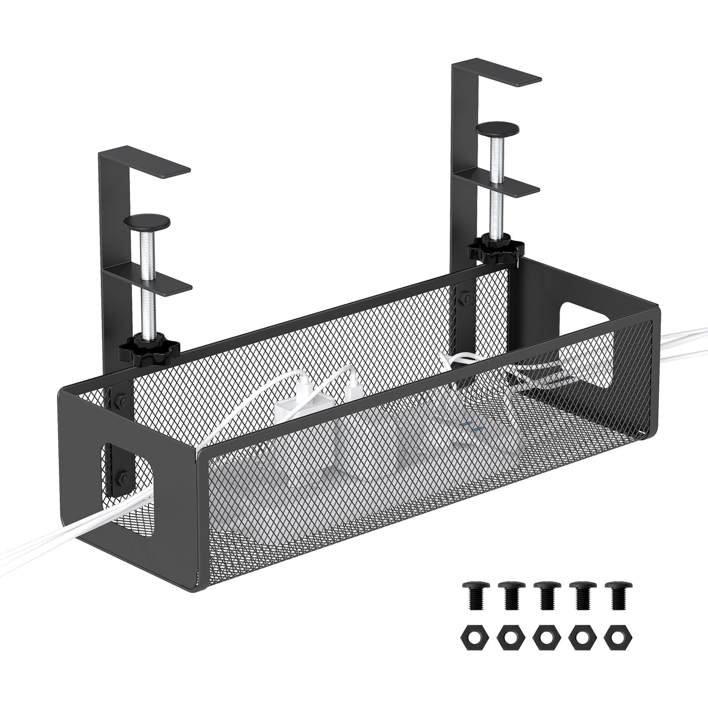 Yecaye Cable Management Under Desk Tray – No Drill Cord Management Under Desk with Dual-Direction F-Clamp, Mesh Design Wire Organizer Tray for Office and Home,Black