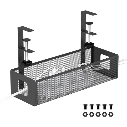 Yecaye Cable Management Under Desk Tray – No Drill Cord Management Under Desk with Dual-Direction F-Clamp, Mesh Design Wire Organizer Tray for Office and Home,Black