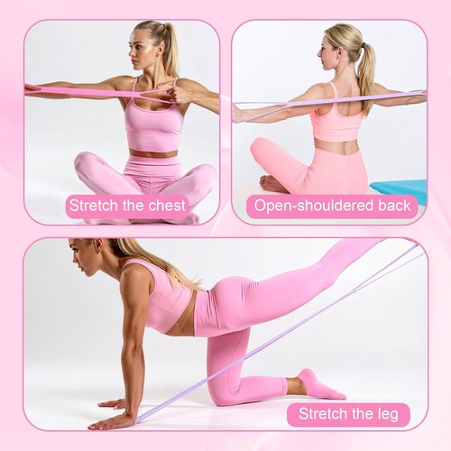 Gjinxi Resistance Bands - 2pcs Figure 8 Workout Bands with Handles for Arms & Legs | Portable Yoga & Pilates Equipment in Pink & Blue