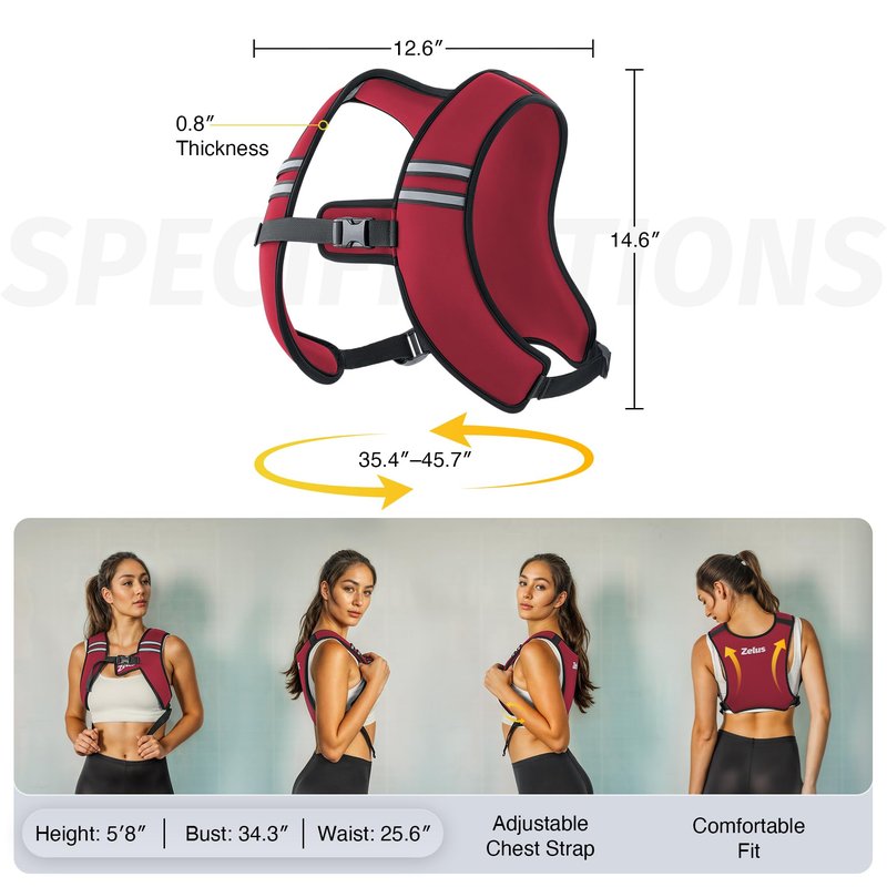 ZELUS Weighted Vest, Washable Z-Fit Soft Iron Weighted Vest for Women and Men, 5/10/15 lb Weight Vest with Reflective Strips & Adjustable Straps, Ultra Thin Weight Vest for Gym Strength Training (15lb) Red