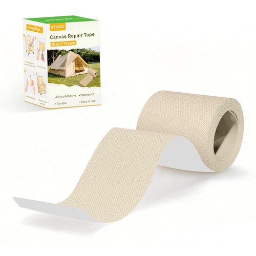 Besezx Canvas Repair Tape - Waterproof Self-Adhesive Fabric Patch for Outdoor Gear | 3" x 79" (Rice Coffee)