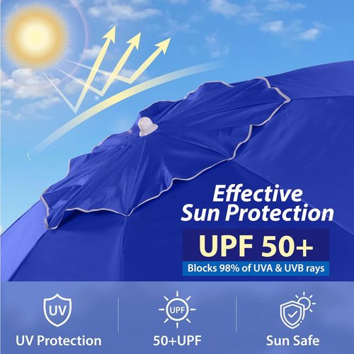 AMMSUN Portable Shade Umbrella - 6.5ft Lightweight Canopy with Adjustable Stand for Easy Sun Protection | Blue