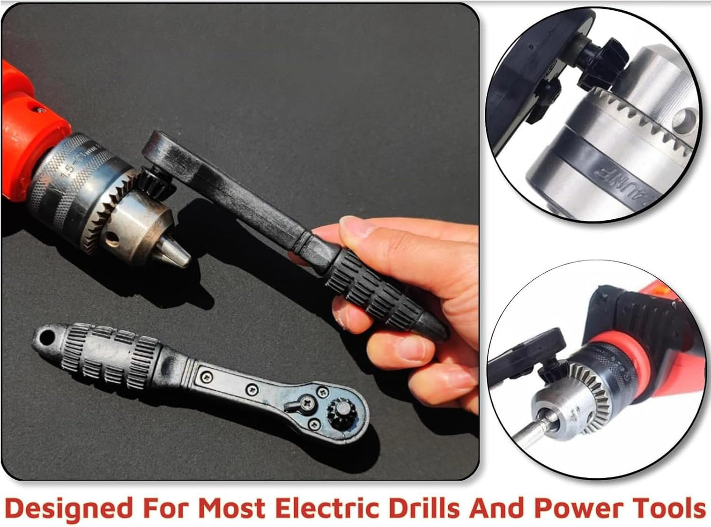 Mucee 2-in-1 Ratchet Drill Chuck Key Wrench – Universal Chuck Key Replacement Tool for Drill, Compatible with Most Electric Drills and Power Tools