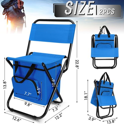 Jerify 2 Pcs Fishing Chair with Cooler Bag Multi-Function Foldable Compact Fishing Stool Hunting Chair Portable Backrest Stool with Folding Backpack for Finishing Camping Hunting Travel(Camo Color)