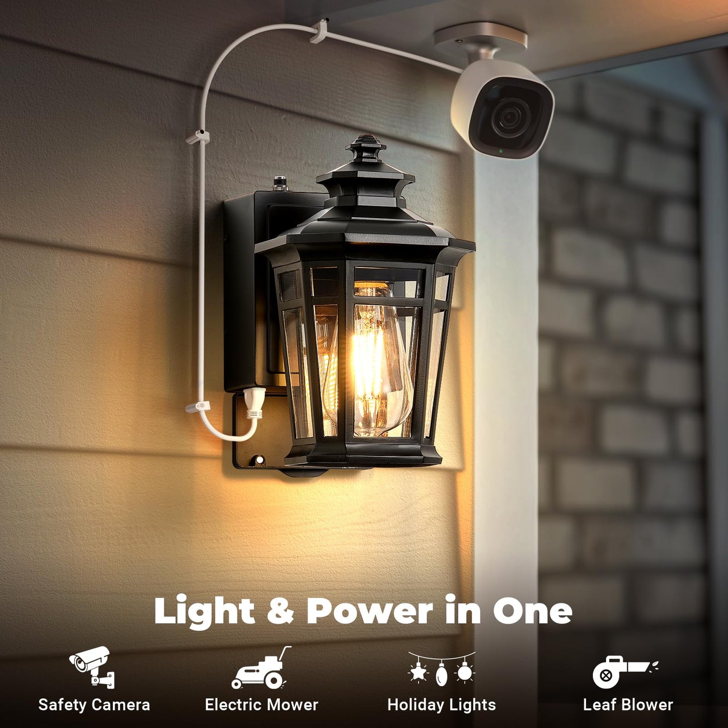 Gleamz Porch Lights with Outlet, Black 2-Pack Dusk to Dawn Outdoor Lighting with GFCI Outlet, 9in H Exterior Light Fixtures Waterproof Anti-Rust, Outside Lights for House,Front Door,Garage,Backyard