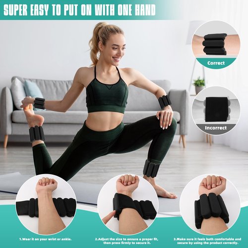 Wrist Weights, Silicone Adjustable Ankle Weights for Women Men - Strengthen Arms and Legs Ideal for for Home Gym Workout, Running, Yoga, Pilates, Barre, Exercise, Strength Training, Weighted Bracelet Set of 2 (2LB Each)-S - Black