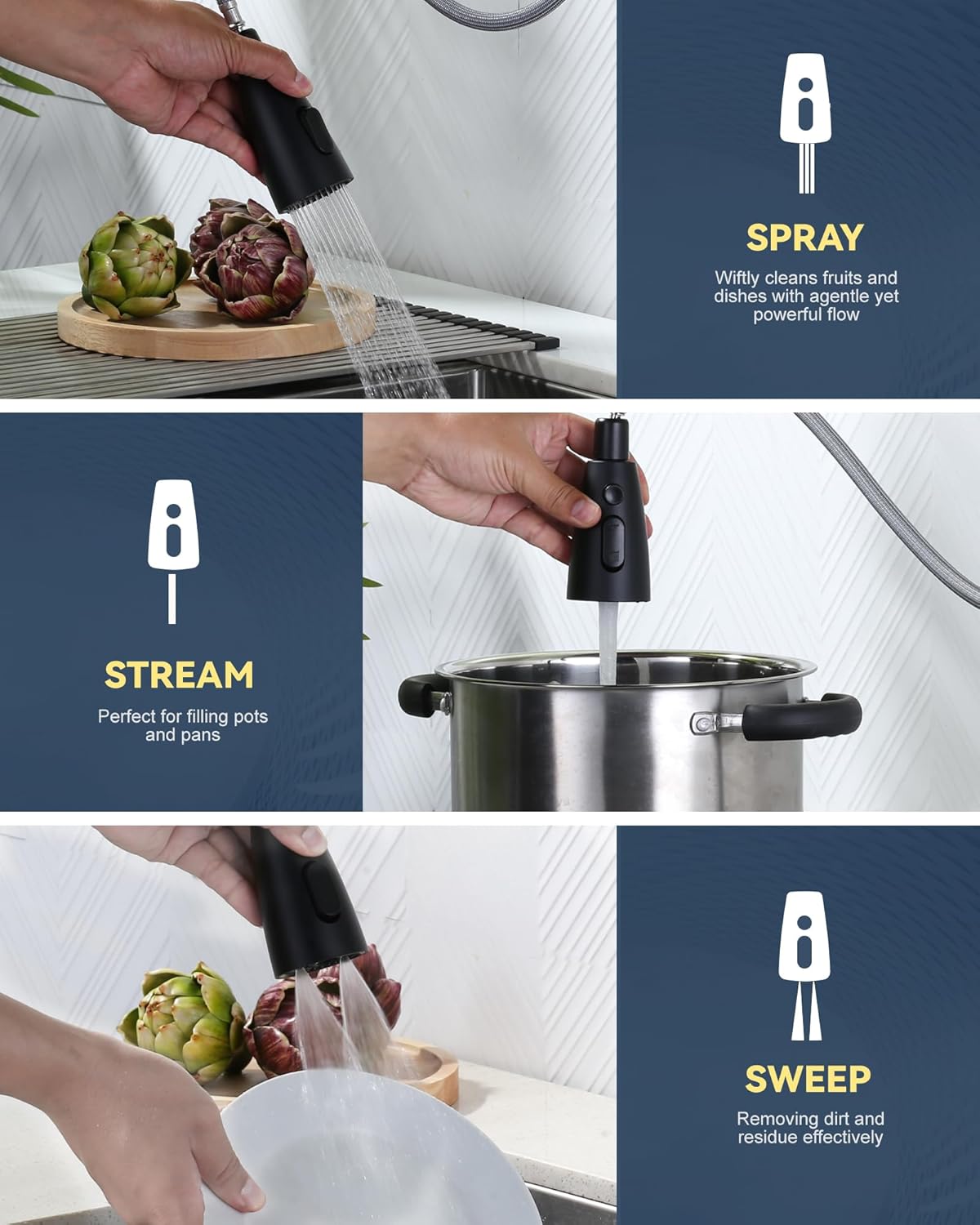 Stainless Steel Kitchen Faucet Combo with Water Filter - Brushed Nickel Sink Faucet for RO Systems