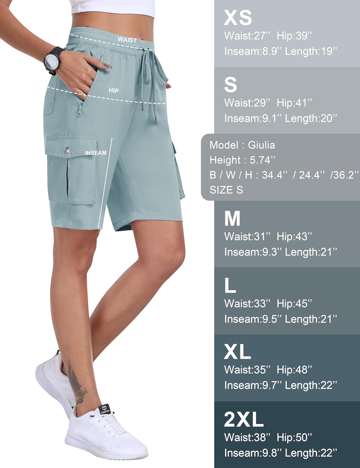 MoFiz Women's Hiking Cargo Shorts - Lightweight Quick-Dry Athletic Shorts with 6 Pockets | Summer Travel