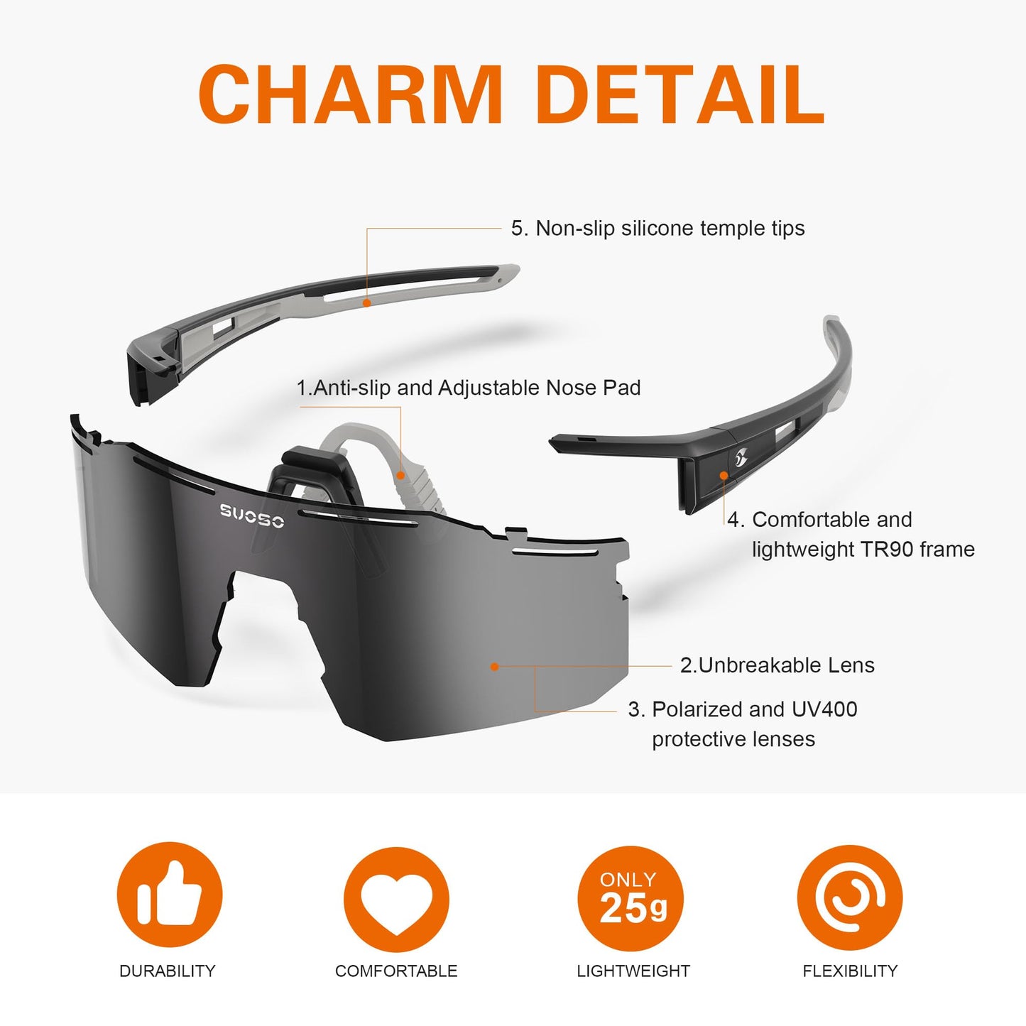 suoso Sports Cycling Sunglasses for Men: Lightweight UV Protection Polarized Sun Glasses for Youth Baseball Softball Running