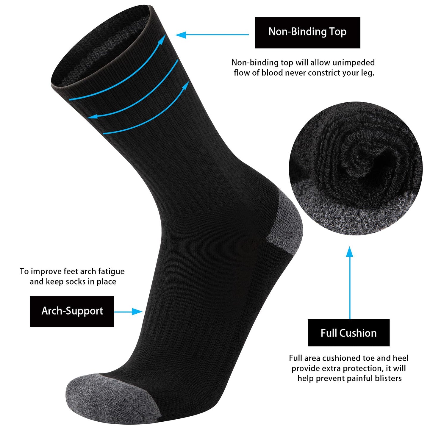 COOVAN 8 Pairs Mens Athletic Crew Socks Moisture Wicking Heavy Duty Cushioned Work Socks with Reinforced Heel and Toe