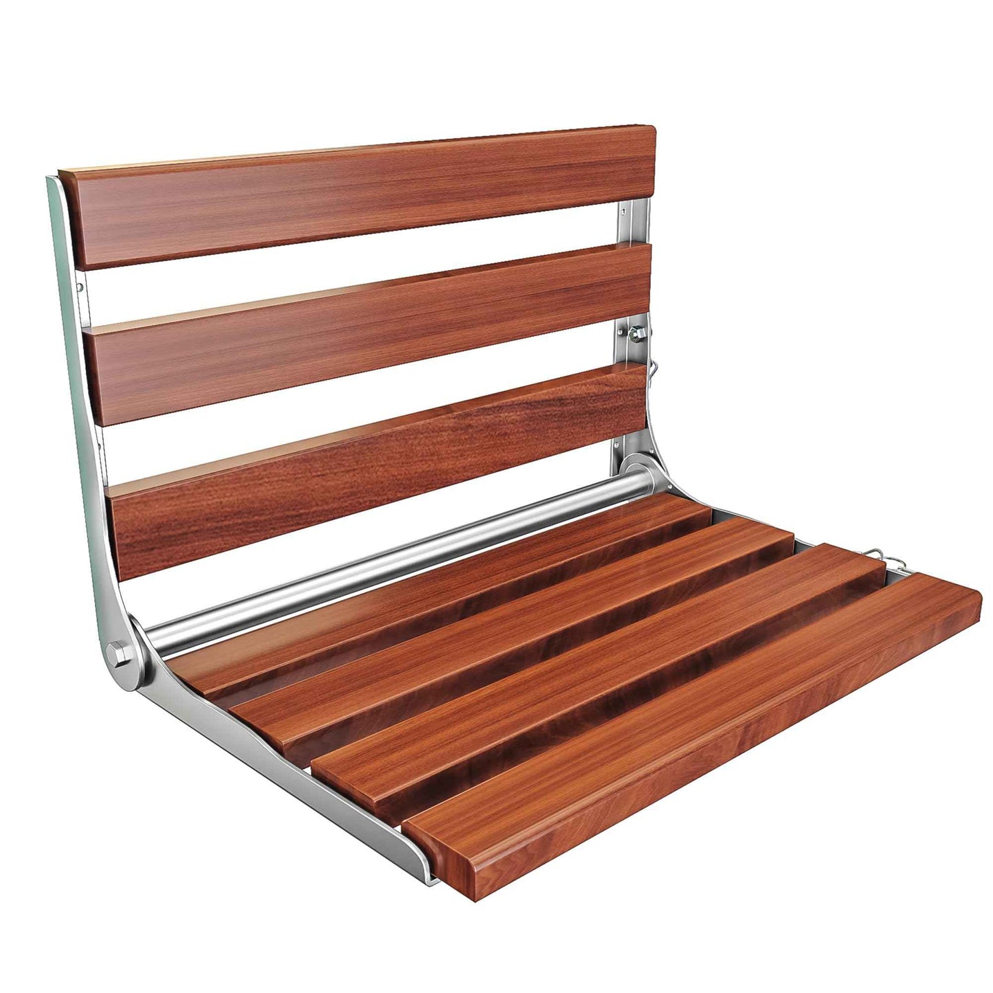 Kfpmx Folding Shower Seat Wall Mounted Teak Bench – Fold Down Bath Safety Seat with 304 Stainless Steel Frame, ADA Compliant Shower Chair for Elderly, Seniors, Disabled, 500 lb Capacity, 17.7" x 12.5"