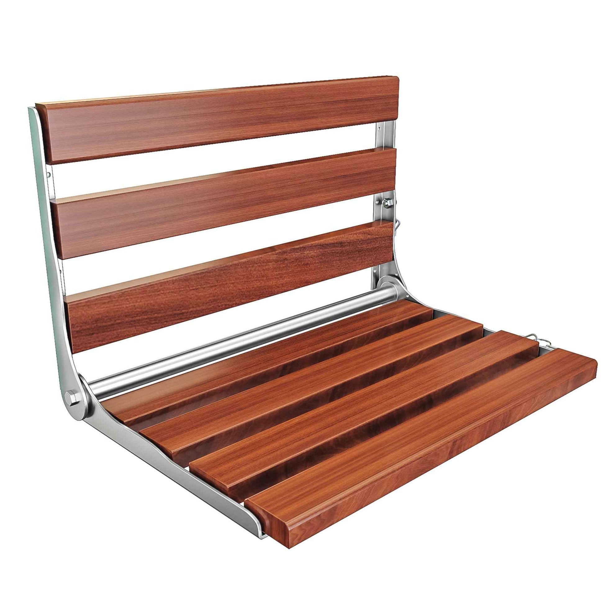 Kfpmx Folding Shower Seat Wall Mounted Teak Bench – Fold Down Bath Safety Seat with 304 Stainless Steel Frame, ADA Compliant Shower Chair for Elderly, Seniors, Disabled, 500 lb Capacity, 17.7" x 12.5"