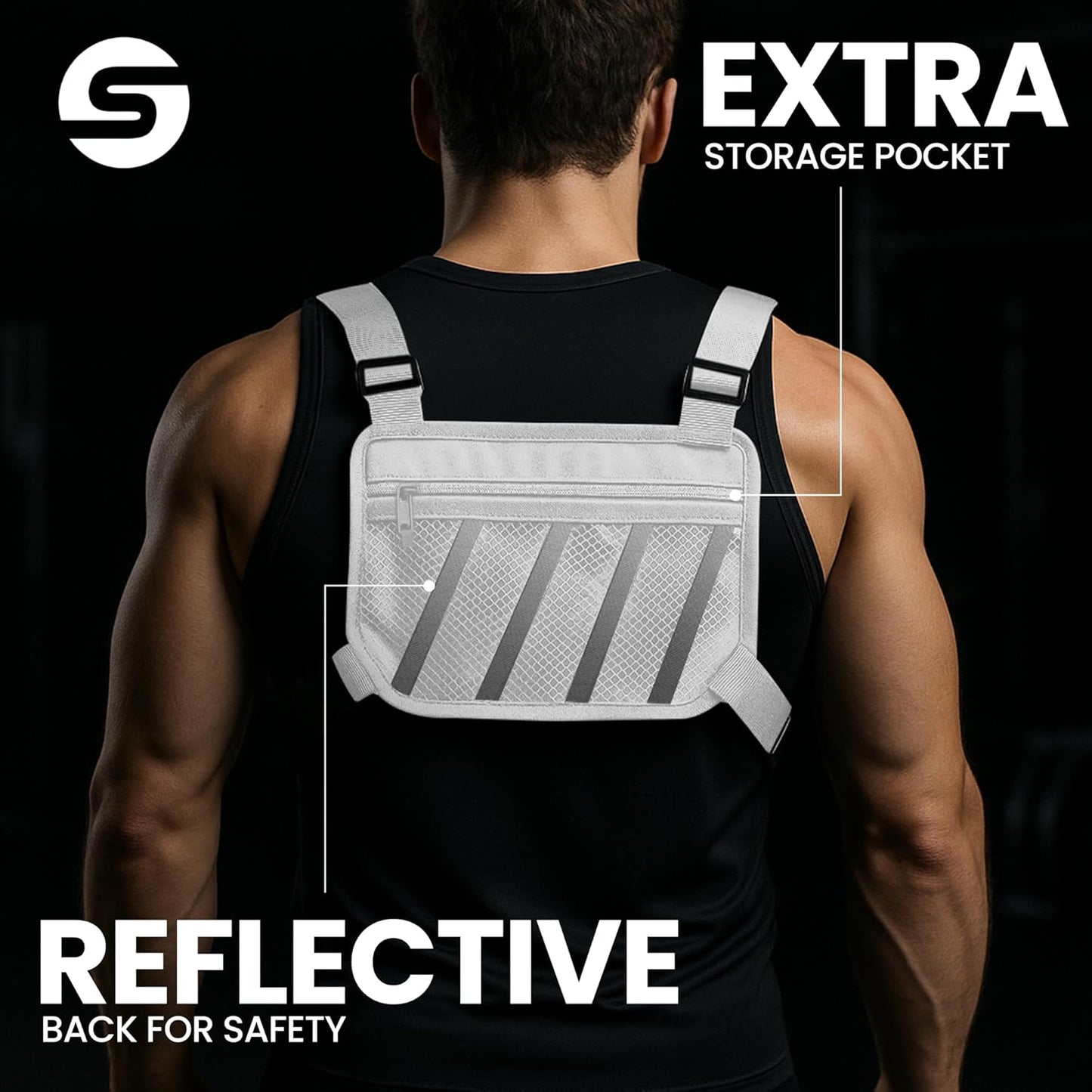 Skiennix Running Chest Pack - Water-Resistant & Adjustable with Collapsible Water Bottle | Reflective Design for Cycling & Hiking