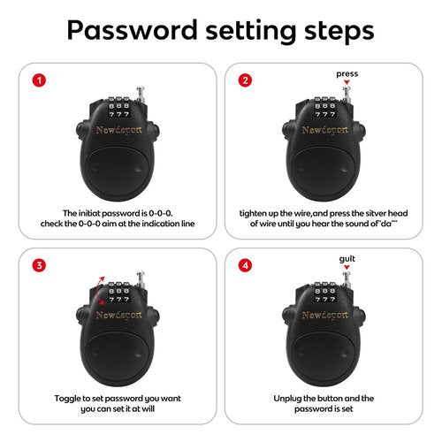 2′5″Retractable Cable Lock - High-Security 3-Digit Combination Lock for Bike, Ski, Surfboard & Stroller - Compact Portable Travel Lock for Helmet, Luggage & Scooter - Keyless & Resettable