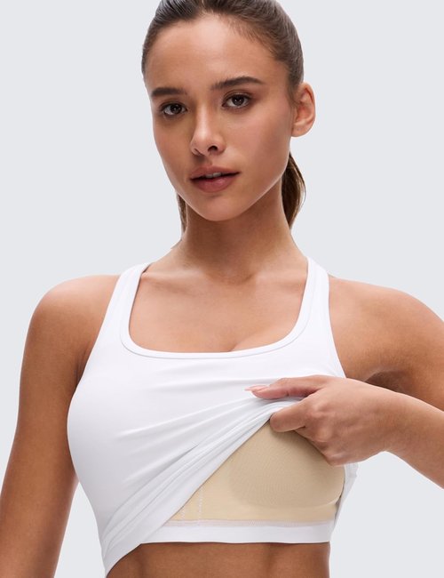 CRZ YOGA Butterluxe Racerback Crop Tank Top - Padded Y-Back Longline Sports Bra for Yoga & Workouts