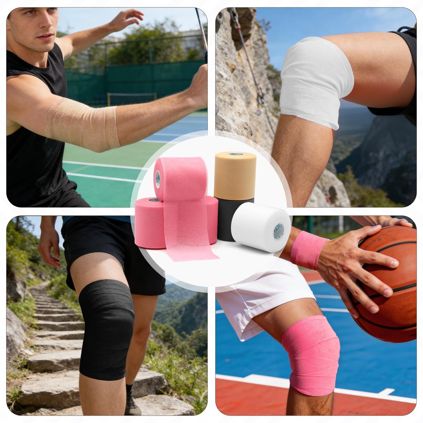 OK TAPE Pre Wrap Tape (6-Rolls, 12 Yds) - Athletic Foam Underwrap for Sports, Protect for Ankles Wrists Hands and Knees, 2.75 Inches - Black