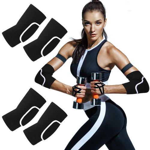 Kathfly 2 Pair Breathable Elbow Support Sponge Elbow Pads Protective Sleeve Volleyball Knee Pads Women Black Protectors Brace Compression Arm Brace Wraps for Men Women Sport