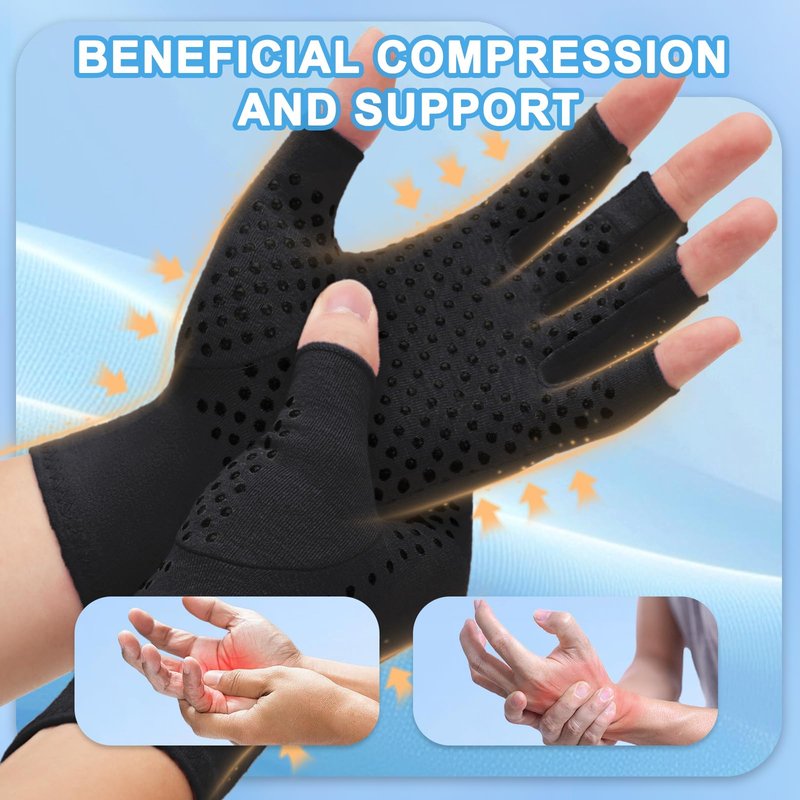 DRNAIETY 2-Pair Arthritis Compression Gloves- for Hand Arthritis, Carpal Tunnel Pain, Rheumatoid Arthritis, RSI, Fingerless, Anti-Slip, Breathable Gloves for Men & Women, Typing, Daily Use(M Black)