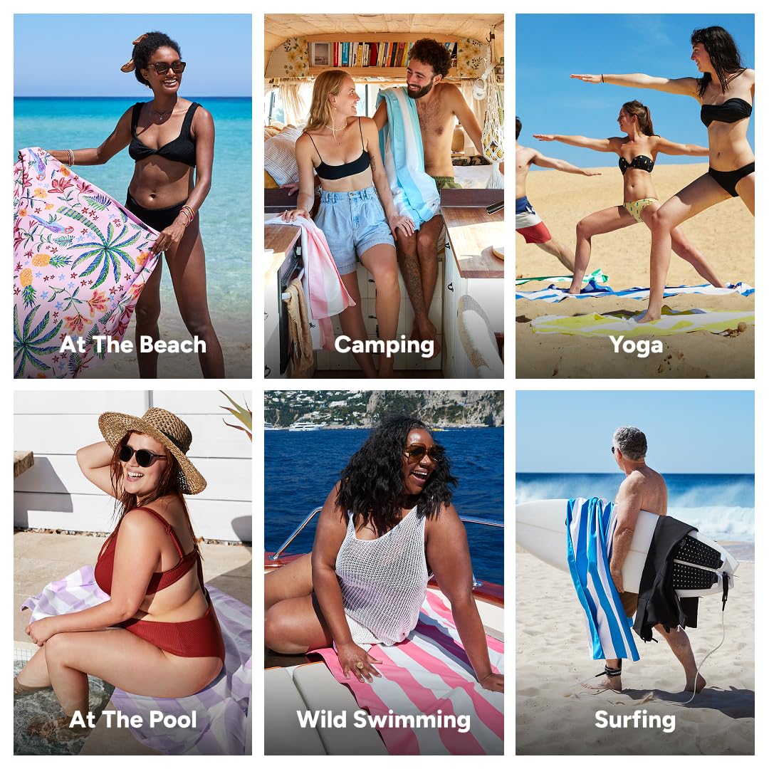 Dock & Bay Beach Towel - Quick Dry, Sand Free - Compact, Lightweight - 100% Recycled - Includes Bag - Pink Paradise - Large (160x90cm, 63x35)