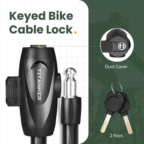 Titanker Bike Lock, Bike Lock Cable 4 Feet Coiled Secure Bicycle Locks with Keys Scooter Locks Bicycle Locker 1/2 Inch Thick Heavy Duty Anti Theft Bike Cable Lock with Mounting Bracket