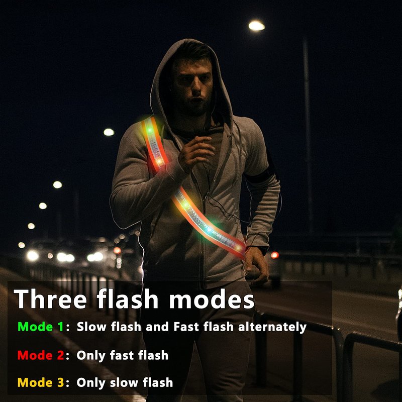 OLIKER LED Night Running Gear High Visibility LED Flashing Sash Outdoor Running Cycling Hiking Jogging Rechargeable Illuminating Gear for Men and Women Night Safety Walking (Orange)