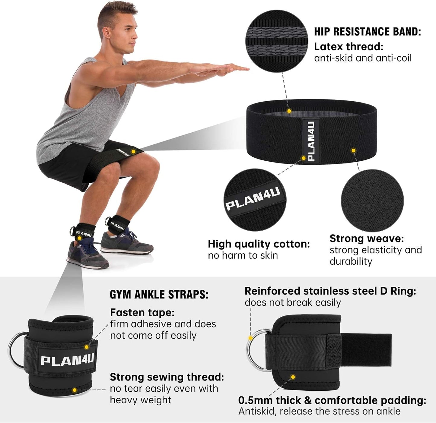 Plan4U Barbell Pad Set - Upgraded Foam Cushion for Squats & Hip Thrusts | Fits Standard & Olympic Bars
