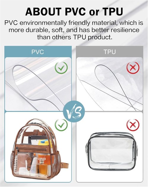 FADEON Clear Small Backpack Purse - Designer Transparent Shoulder Handbag | PVC Mini Bag for Stadium Use