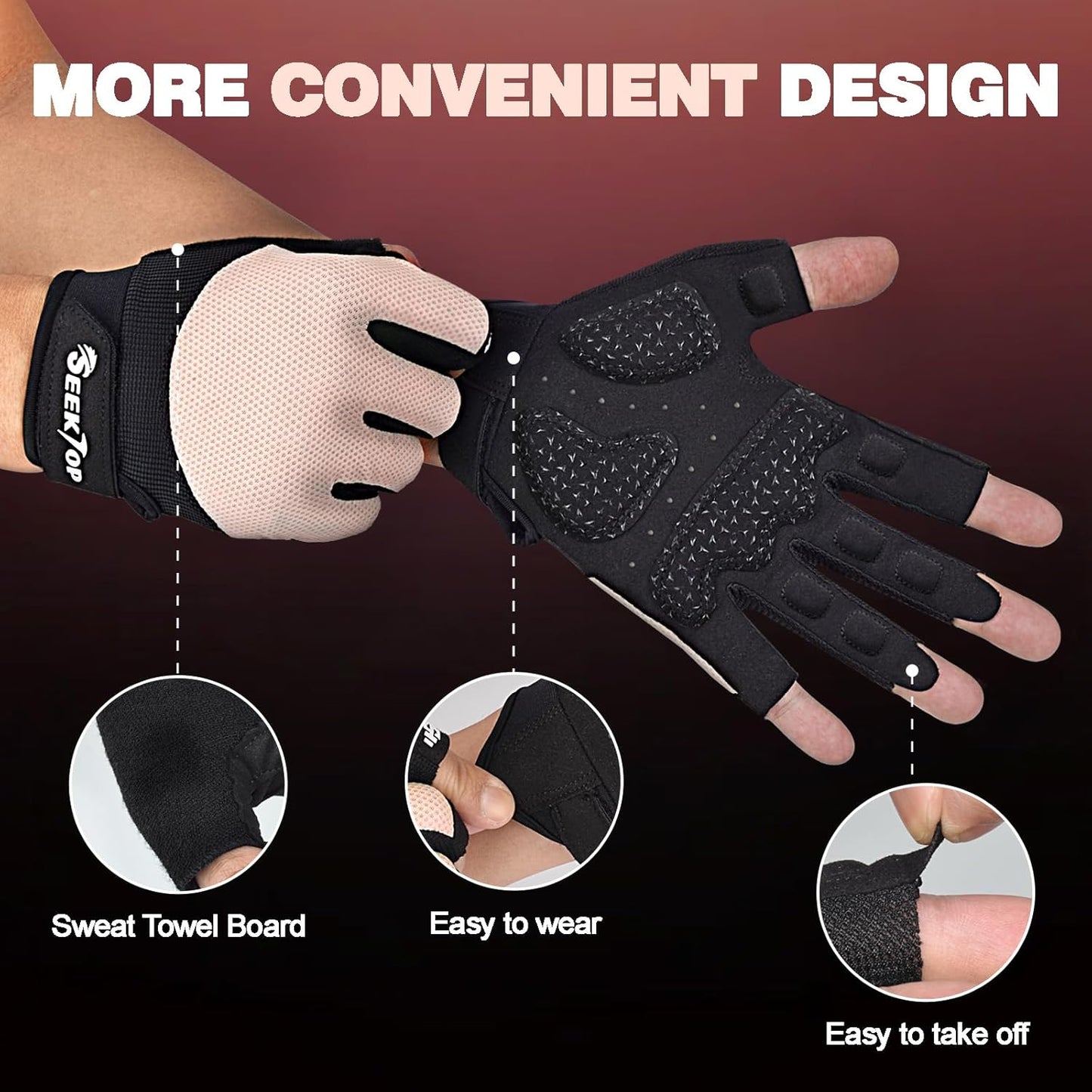 Seektop Workout Gloves - Breathable Weight Lifting Gloves with Full Palm Protection | Excellent Grip for Gym Fitness