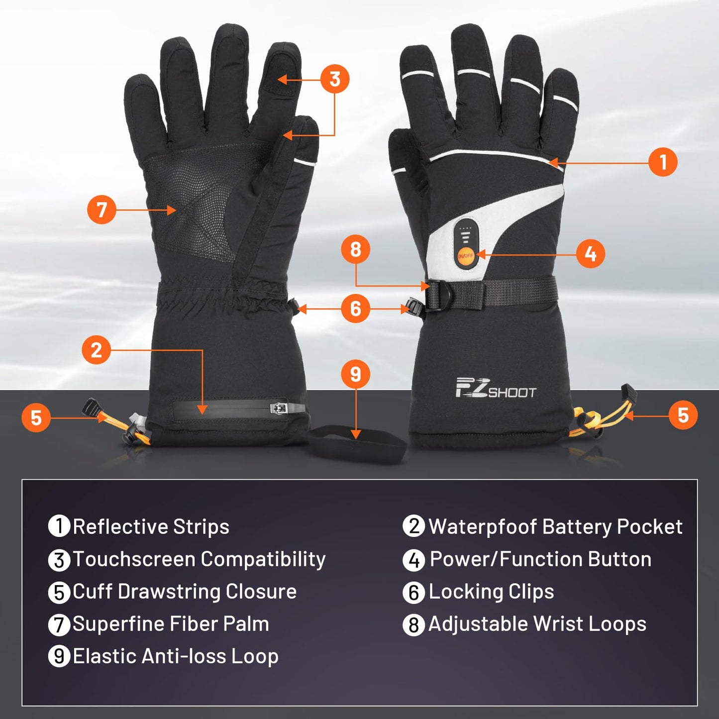 EZshoot Heated Gloves for Men Women, 7.4V Rechargeable Electric Hand Warmers with 3000mAh Battery, Waterproof Touchscreen Winter Work Ski Gloves for Motorcycle Hunting