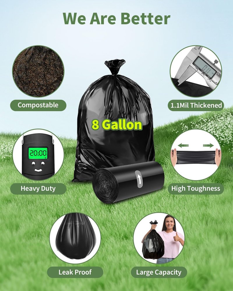 50 Portable Toilet Bags, Thick Biodegradable Camping Toilet Bags for Portable Potty, 8 Gal Compost Toilet Waste Potty Bag for 5 Gallon Bucket Seat Adults Outdoor, 1.1 Mil