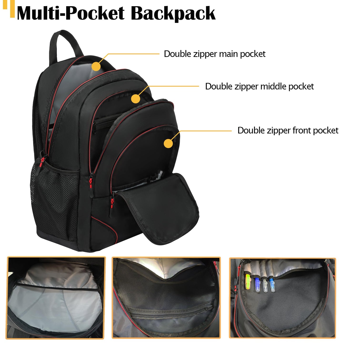 KUI WAN Backpack for Men and Women, Classical Bookbag with Multi-pockets Casual Daypack for College Sports Work Travel