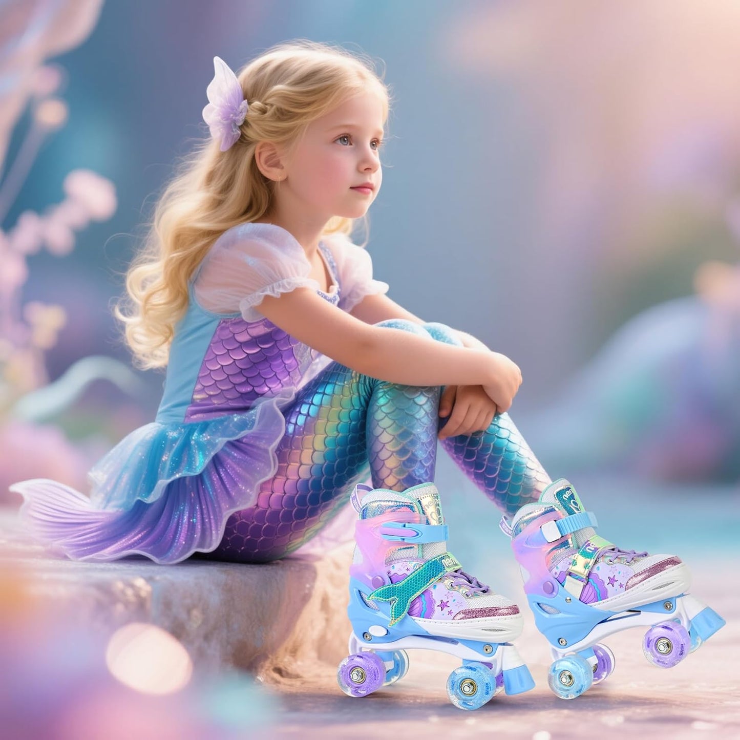 NEMONE Adjustable Light-Up Roller Skates for Girls | Purple & Blue | Perfect for Beginners & Toddlers