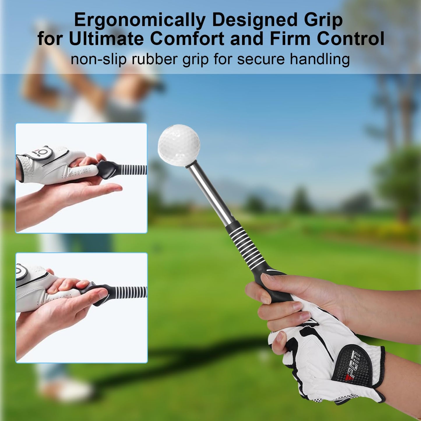 AVIKURA Retractable Golf Swing Trainer and Arm Band for Posture Correction, Right-Handed Golf Grip Training Aid for Warm-Up, Tempo, and Posture, Indoor/Outdoor Practice, Black