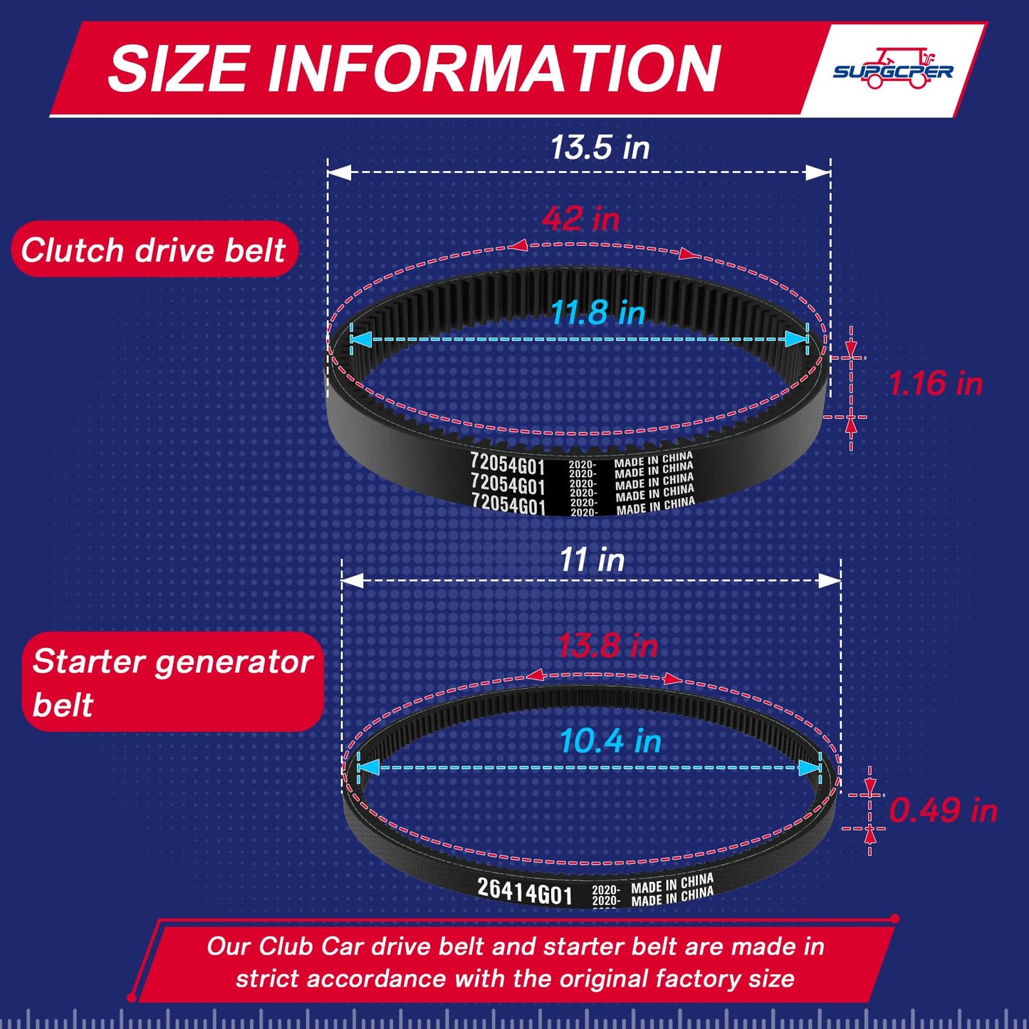SUPGCPER EZGO Drive Belt & Starter Belt, Golf Cart Drive Belt & Starter Generator Belt Kits Fit 1994-UP EZGO TXT Medalist 4 Cycle Gas, Replace OEM 72024G01 72025G01 72054G01 26414G01