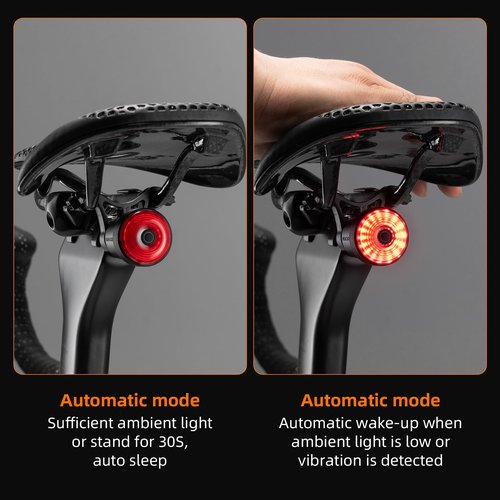 ROCKBROS Bike Tail Light Smart Brake Sensing Rear Bike Light,Auto On/Off, Waterproof,Type C USB Rechargeable，Black