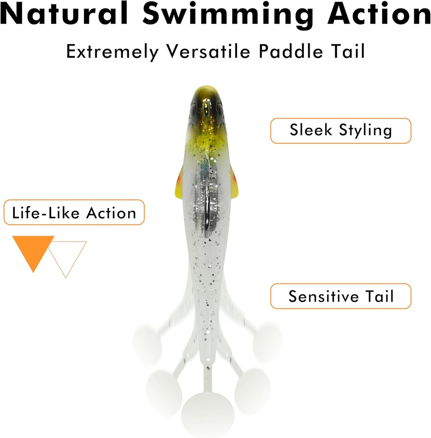 TRUSCEND Soft Fishing Lures with BKK Hooks - Trembly Sinking Paddle Tail Swimbait for Bass, Trout & More