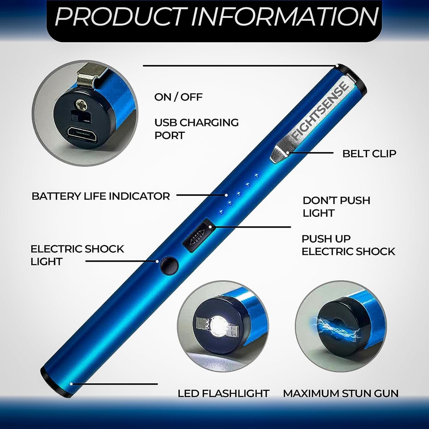FIGHTSENSE Heavy Duty Pain Pen stun Gun with Flashlight & Pepper Spray for Men and Women self-Defense with 35,000,000 V Intolerable Charge