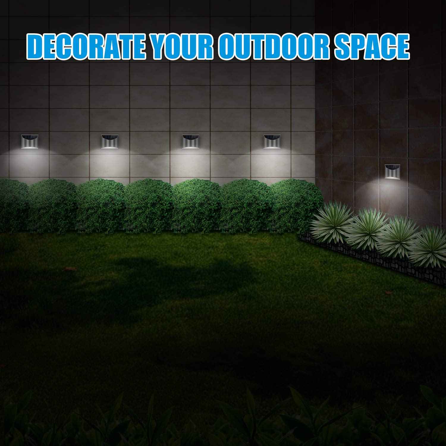 LeiDrail Solar Fence Lights Outdoor Deck Fence Stair Cold White Lights Sun Powered LED Illuminated Landscape Lighting Waterproof for House Yard Garden Post Silver - 2 Pack