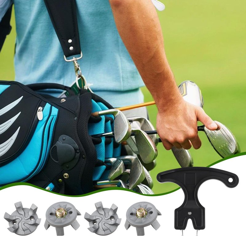 51PCS Golf Shoe Spikes Set, 50 Golf Shoe Cleats with 1 Black Spanner, 6 mm Metal Thread Screw, for Use on Lawns or Course(Grey)