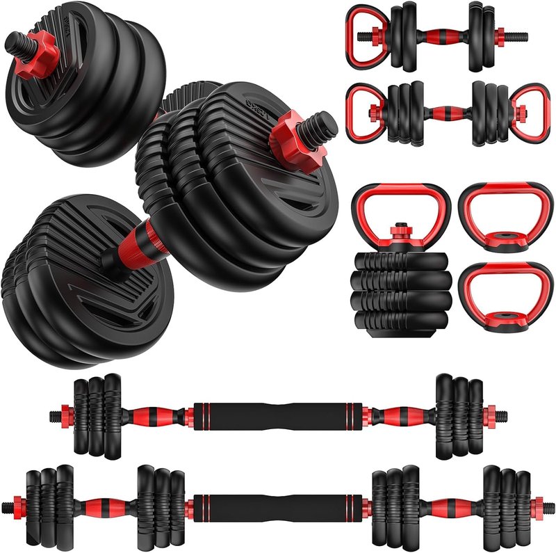 Trakmaxi Adjustable Dumbbell Set 20LBS/35LBS/55LB/70LBS Free Weights Dumbbells, 4 in 1 Weight Set, Dumbbell, Barbell, Kettlebell, Push-up, Home Gym Fitness Workout Equipment for Men Women(20LBS)
