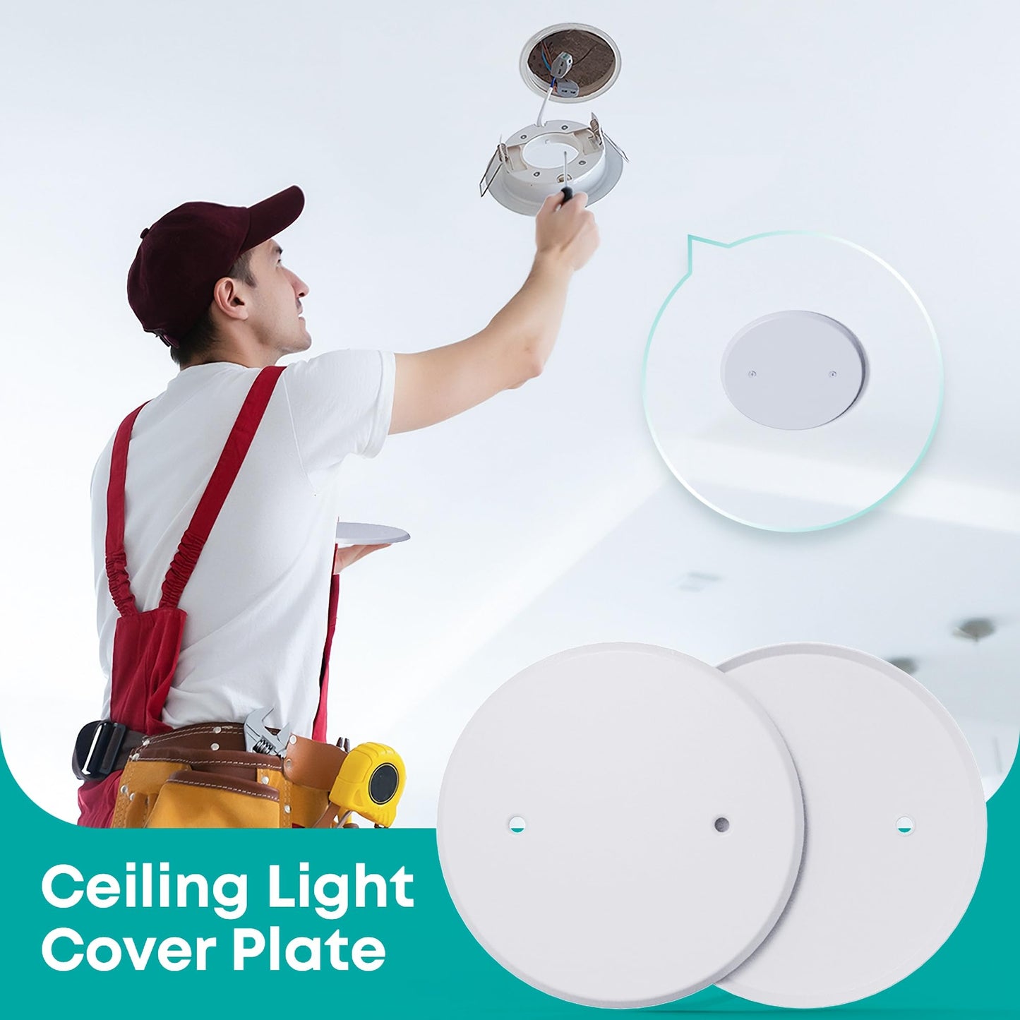 Wuno Shop 3-Pack Ceiling Cover Plate, 5 inch Round Outlet Covers Plate For 3-1/2 inch Electrical Box, Metal Blank Cleanout Cover Plate for Smoke Detector, Wall Light Hole, Hole Spacing 2.8 inch-White