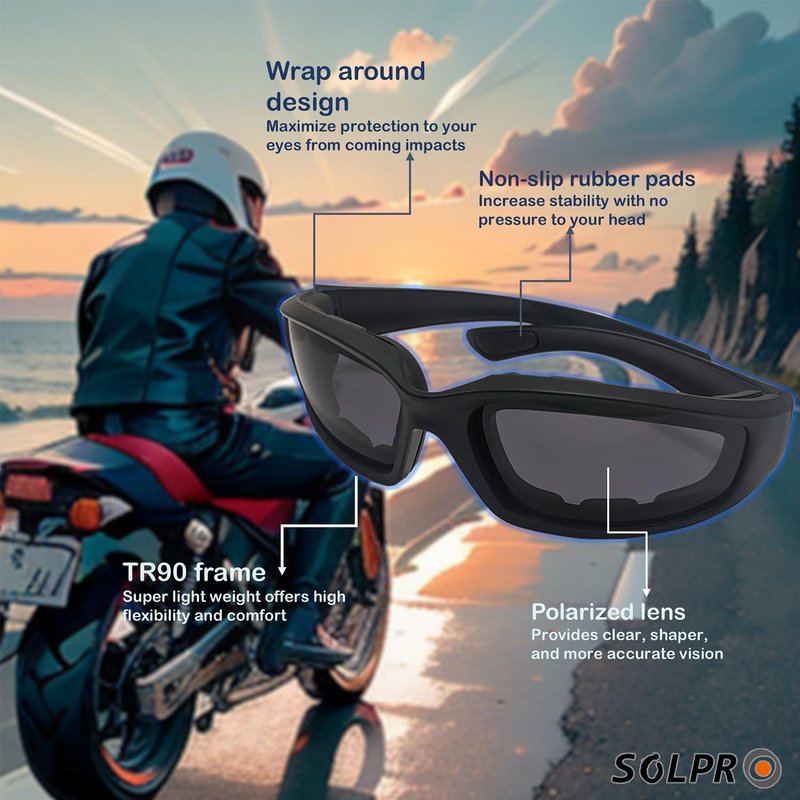 SOL PRO Night Vision Motorcycle Riding Glasses Foam Padded Windproof Polarized TR90 Floating Frame for Outdoor Activity Sports And Fishing (SP-556-BYPL Yellow), Fit men and women