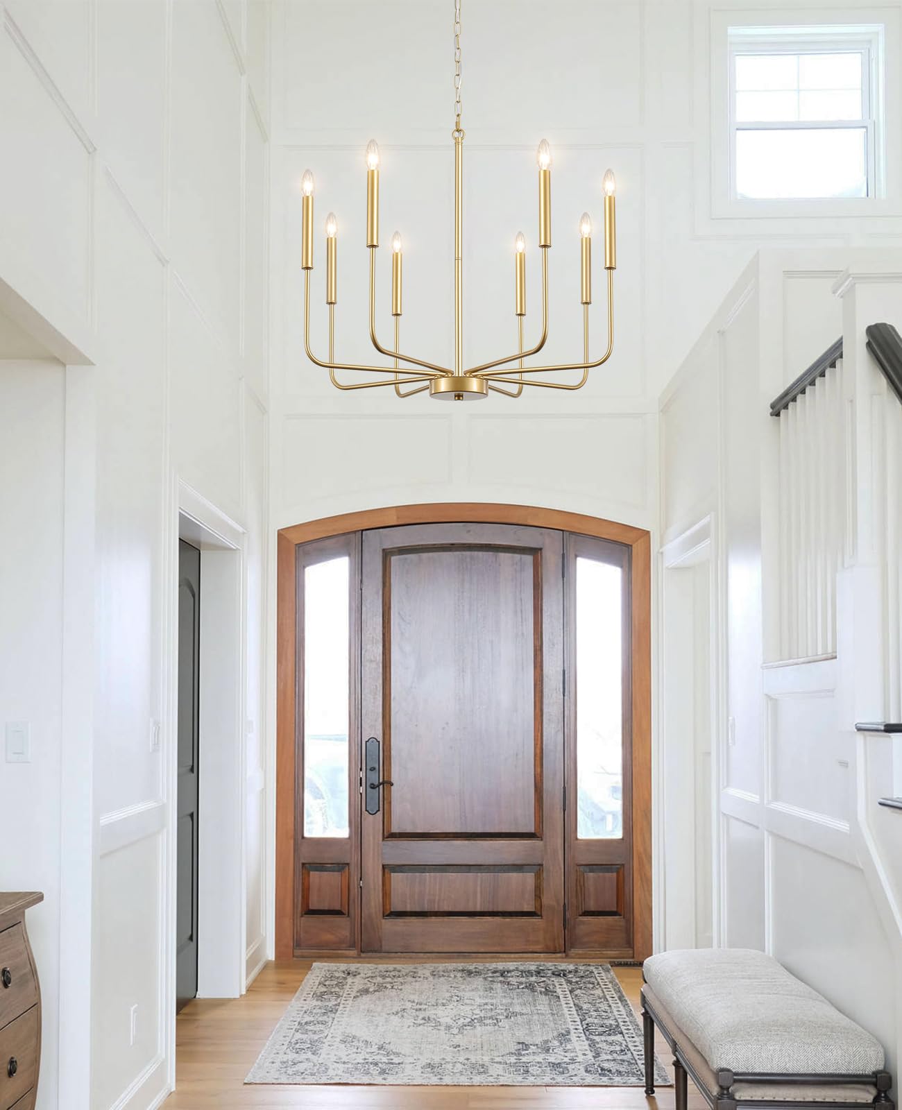 LASENCHOO Gold Chandelier Light Fixture, 8 Lights Modern Farmhouse Chandelier for Dining Room Light Fixture, Candle Pendant Light Fixtures Ceiling Hanging for Kitchen Living Room Bedrooms Entryway