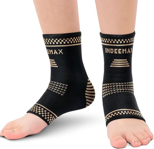 INDEEMAX Copper Ankle Brace - Compression Sleeve for Ankle Support & Pain Relief | Size L