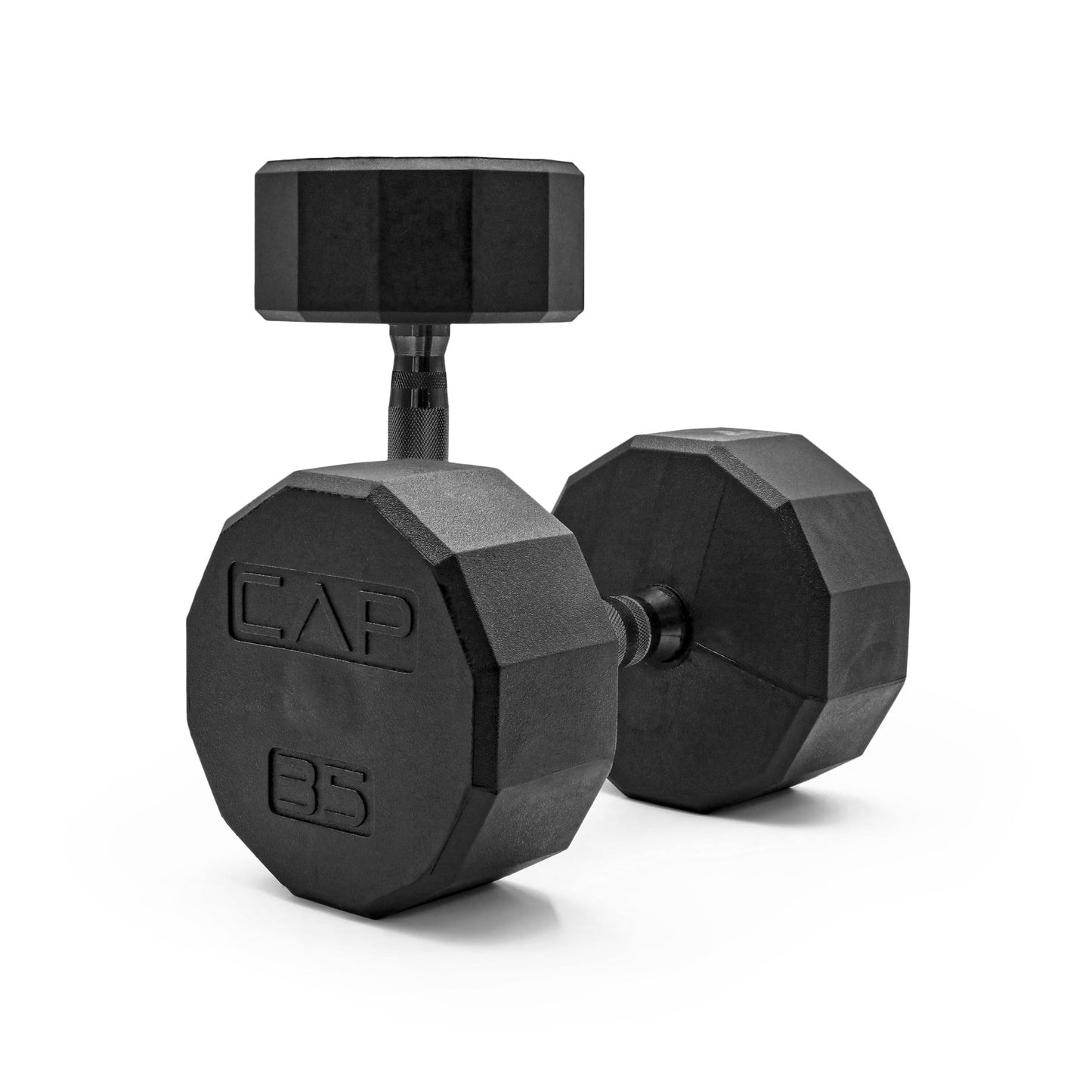 CAP 35 LB 12-Sided Rubber Coated Dumbbell Weight, Rubber Free Weights for Home Gym Strength Training, Black Oxide Handle, Pair