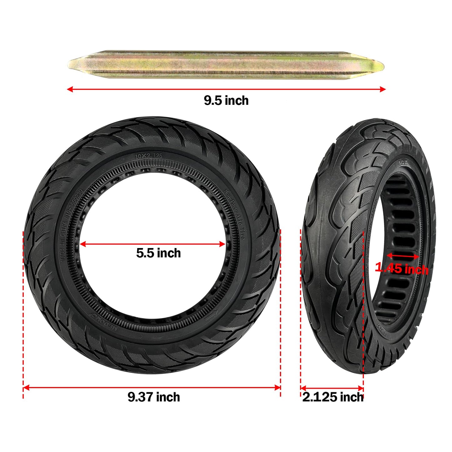 KTUMININV 10x2.125 Scooter Tire,10x2/54-152 electric Rubber Solid Tire for Gotrax G4/XR/V2 Ninebot F25/F65 Electric Scooter Front and Rear Replacement (2 Pack Black)
