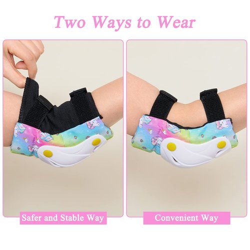FIODAY Knee Pads for Kids Toddler Knee Pads and Elbow Pads Wrist Guards with Drawstring Bag Adjustable Protective Gear Set for Girls Boys Skating Cycling Skateboard Scooter,3-8 Years,Rainbow