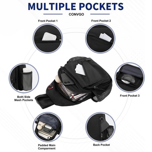 Convgo Crossbody Bag Casual Sling Bag for Men, Convertible Backpack, 3-in-1 Anti-Theft Shoulder Bag Trendy Daypack for Travel,Large, Black