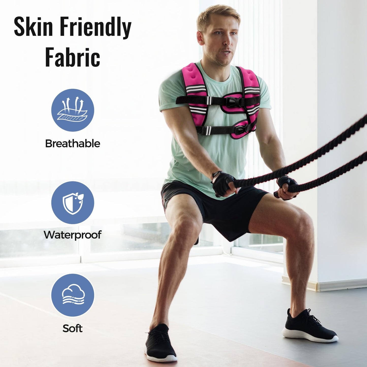 Zeerun Weighted Vest, 6lb/8lb/10lb/12lb/15lb/18lb/20lb/24lb/30lb for Men Women, Reflective Stripe Adjustable Buckle, Comfortable Durable Rucking Vest for Walking Running Strength Training, 18LBS-Pink