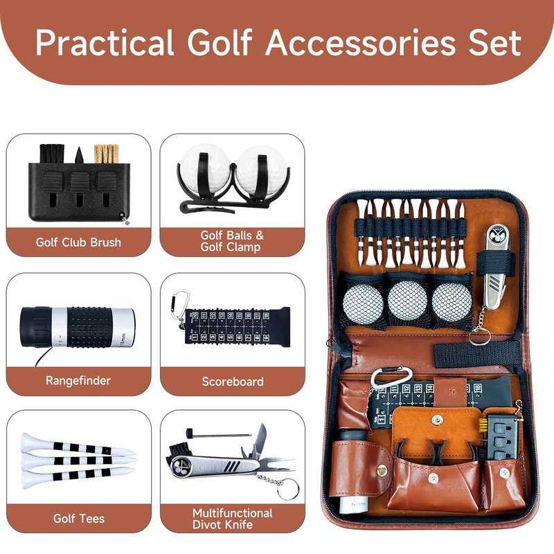 SANTA CASA Golf Gift Set - Complete Golfing Accessories for Men & Women, Dad, with 3 Golf Balls, Bag Case, Rangefinder, Tees, Brush, Divot Knife, Scorer & Ball Clamp, Essentials Golf Accessories